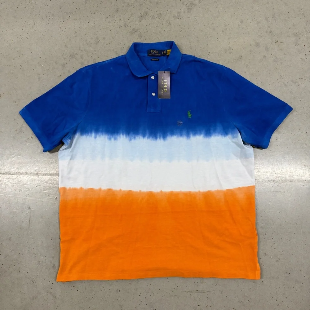 Polo by Ralph Lauren Blue, White, and Orange Men's Polo Shirt - Picture 1 of 3